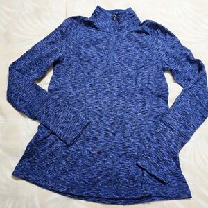 Zella Blue Space Dye Long Sleeve Quarter Zip Athletic Shirt Thumbholes